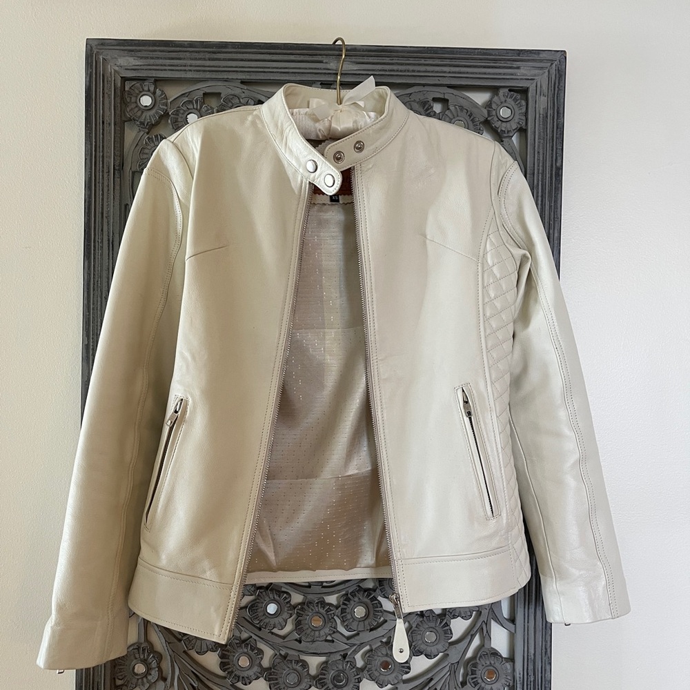 LN. Women's Leather Cream Biker Jacket